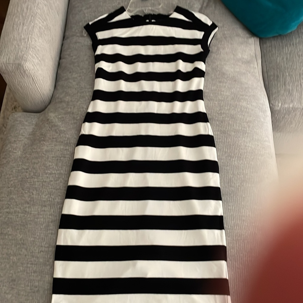 Banana Republic midi black and white striped dress.